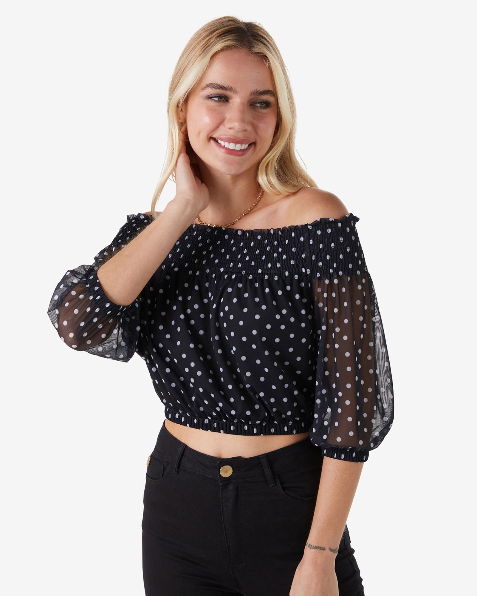 Riachuelo Blusa Cropped Feminina Ciganinha Manga 3 4 Po Azul 