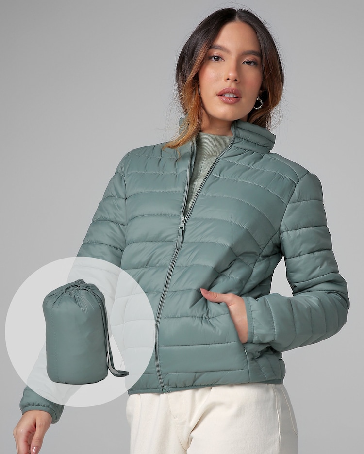 Riachuelo Jaqueta Puffer Feminina com Saquinho Verde Pistache AK