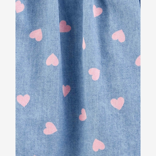 Vestido Curto Infantil Carter's Jeans Corações Azul Claro Tam 4 a 5