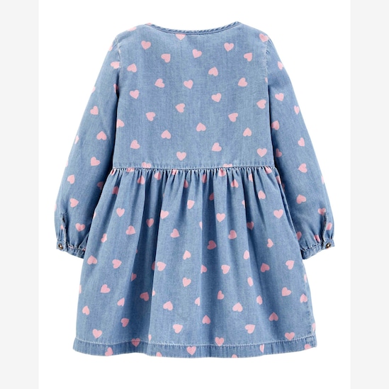 Vestido Curto Infantil Carter's Jeans Corações Azul Claro Tam 4 a 5