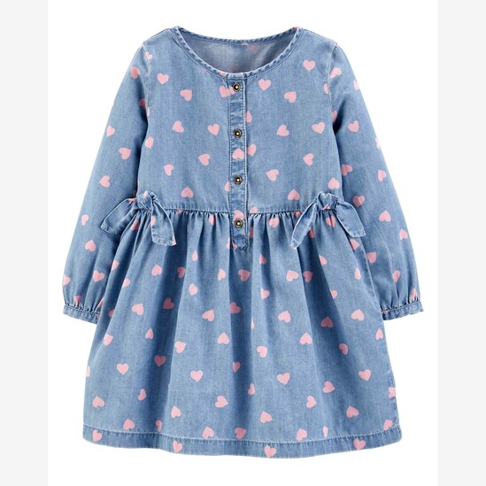 Vestido Curto Infantil Carter's Jeans Corações Azul Claro Tam 4 a 5