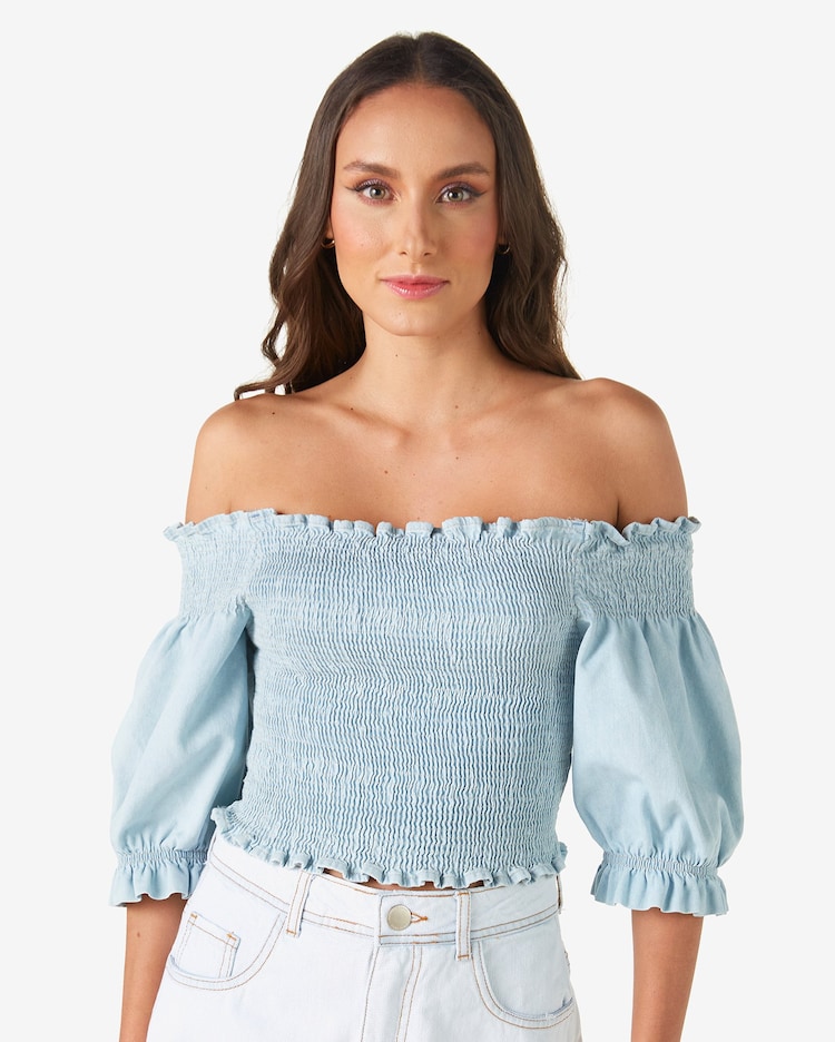 Riachuelo Blusa Cropped Feminina Ciganinha Manga Bufante Lastex