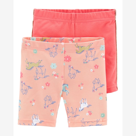 Kit Bermuda Ciclista Infantil Carter's 2 Peças Cavalos Laranja Coral/Laranja Claro Tam 2 a 5