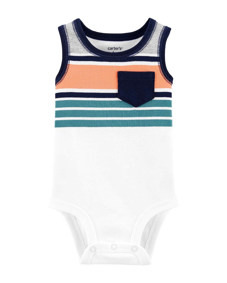 Body Bebê Carter's Regata Listras Bolso Multicor Tam RN a 24 Meses