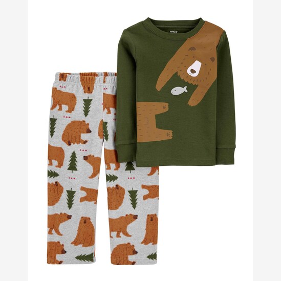 Pijama Infantil Carter's Ursos Verde Oliva/Cinza Mescla Claro Tam 2 a 5