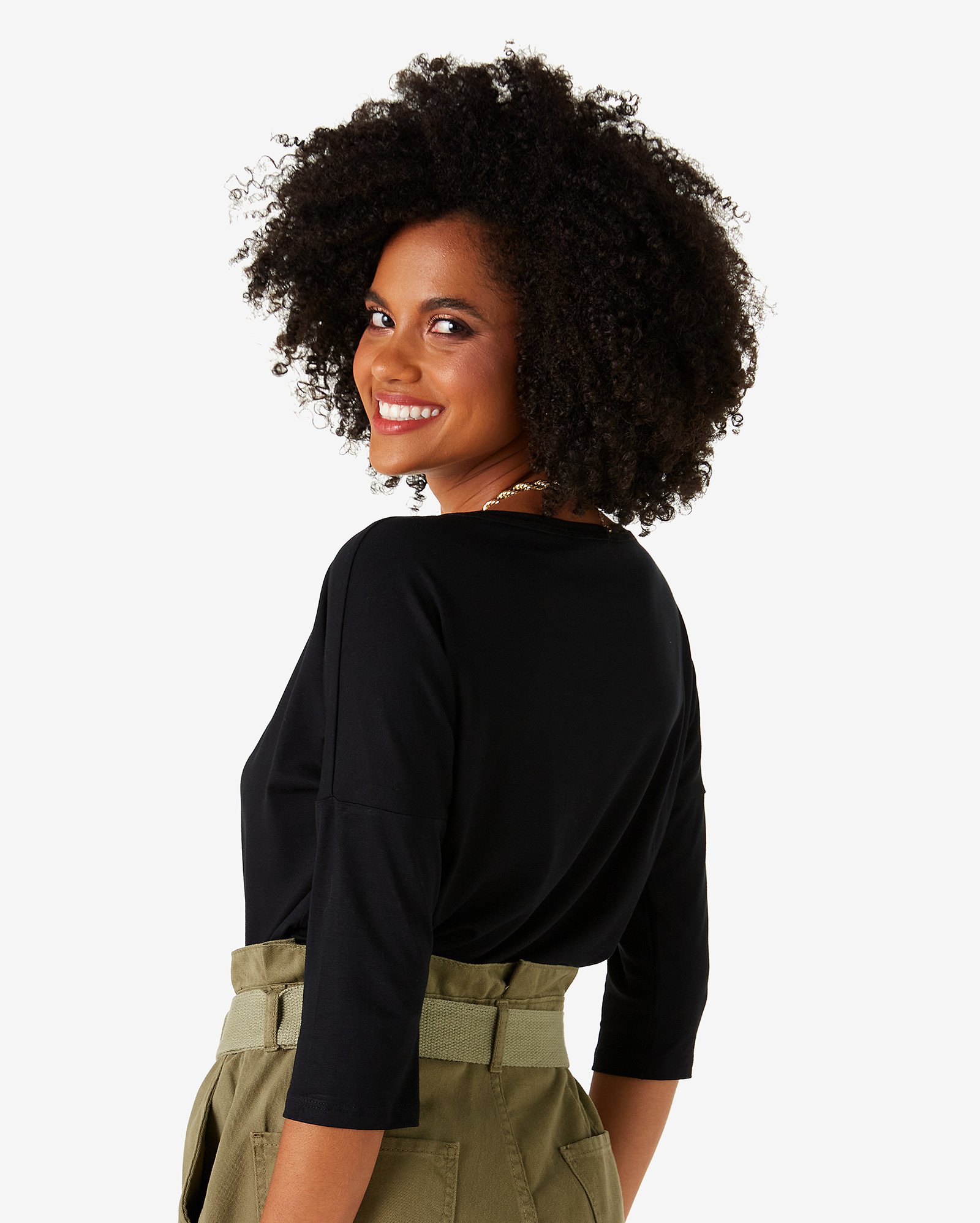 Blusa Donna Con Manica 3/4 Regolabile E Scollo Tondo - Modello 110370, Morbido Tessuto Crepe - 2