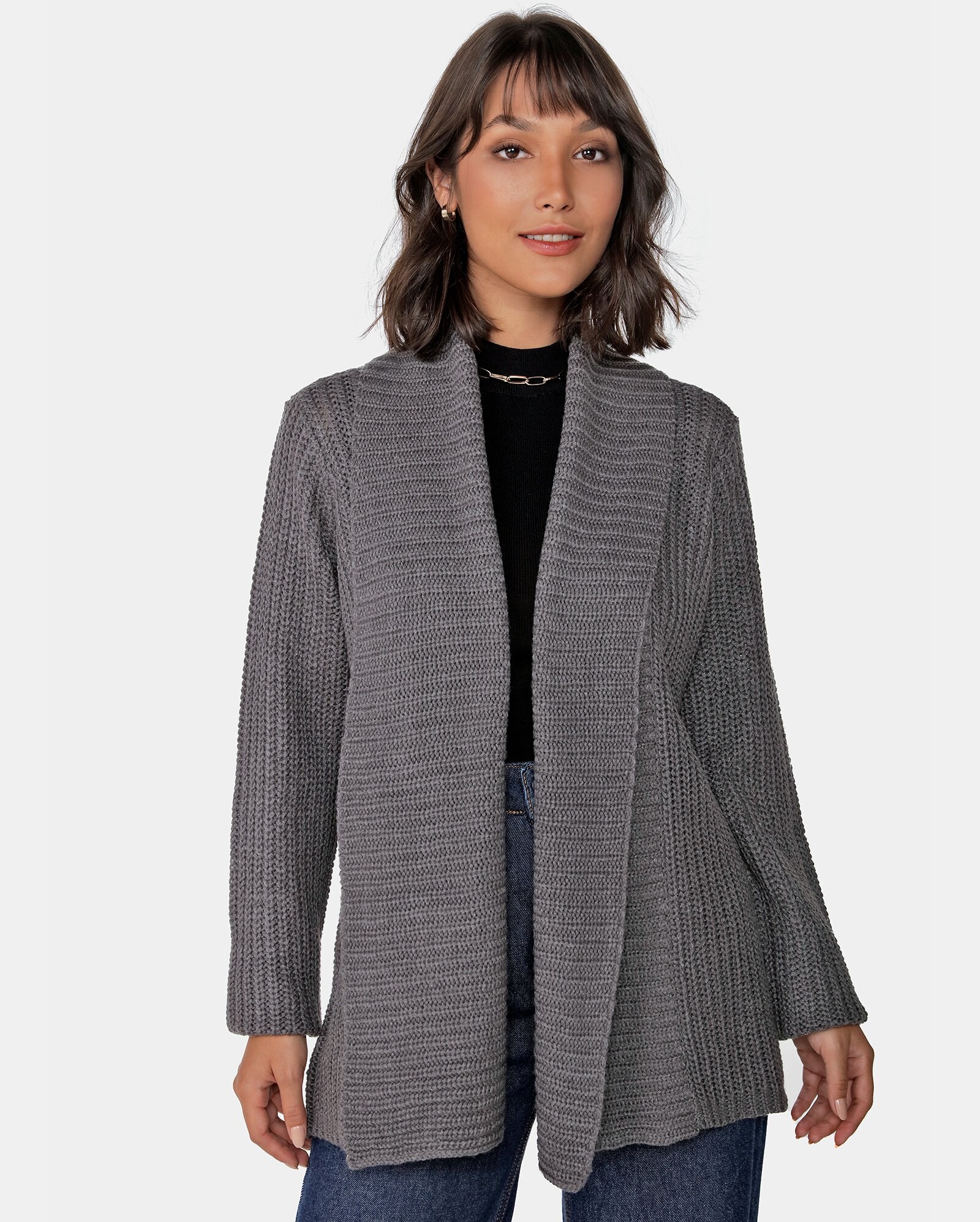 Riachuelo | Cardigan Feminino Alongado Tricot Cinza