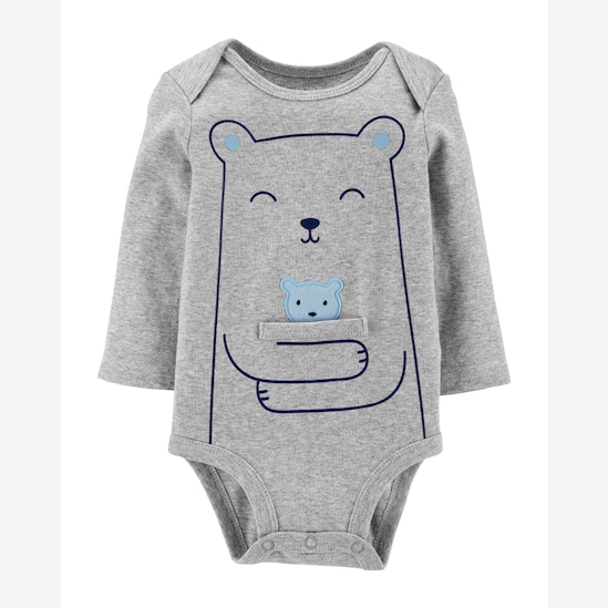 Body Bebê Carter's Ursinho Cinza Mescla Tam 3 a 6 Meses