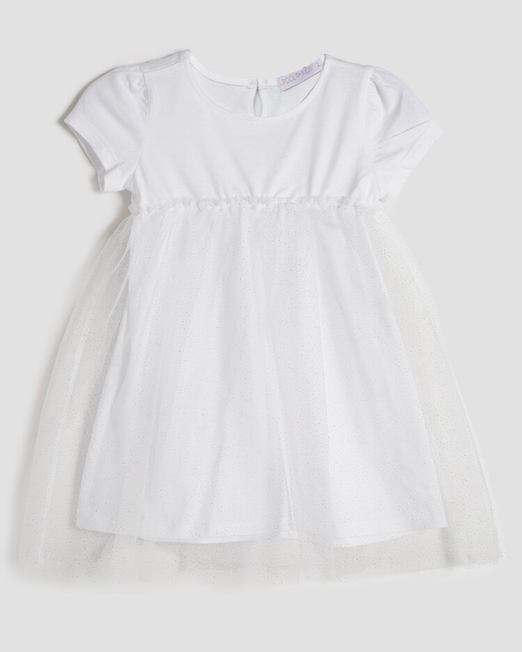 Riachuelo Vestido infantil curto com tule e brilho branco Pool