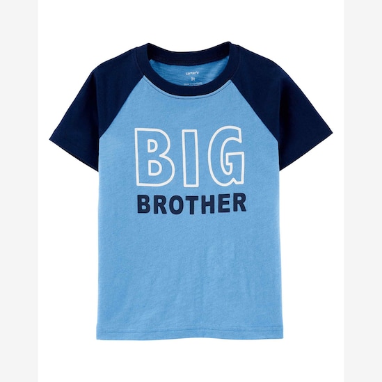 Camiseta Infantil Carter's Manga Curta Raglan Big Brother Brilha no Escuro Azul Claro/Azul Marinho Tam 2