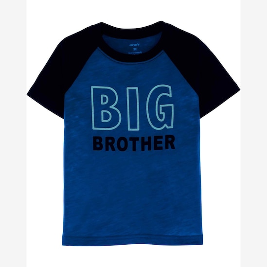 Camiseta Infantil Carter's Manga Curta Raglan Big Brother Brilha no Escuro Azul Claro/Azul Marinho Tam 2