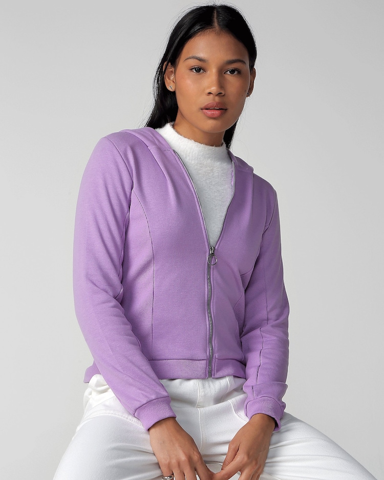 Riachuelo Blusa de Moletom Feminina Aberta sem Felpa Capuz Lilás