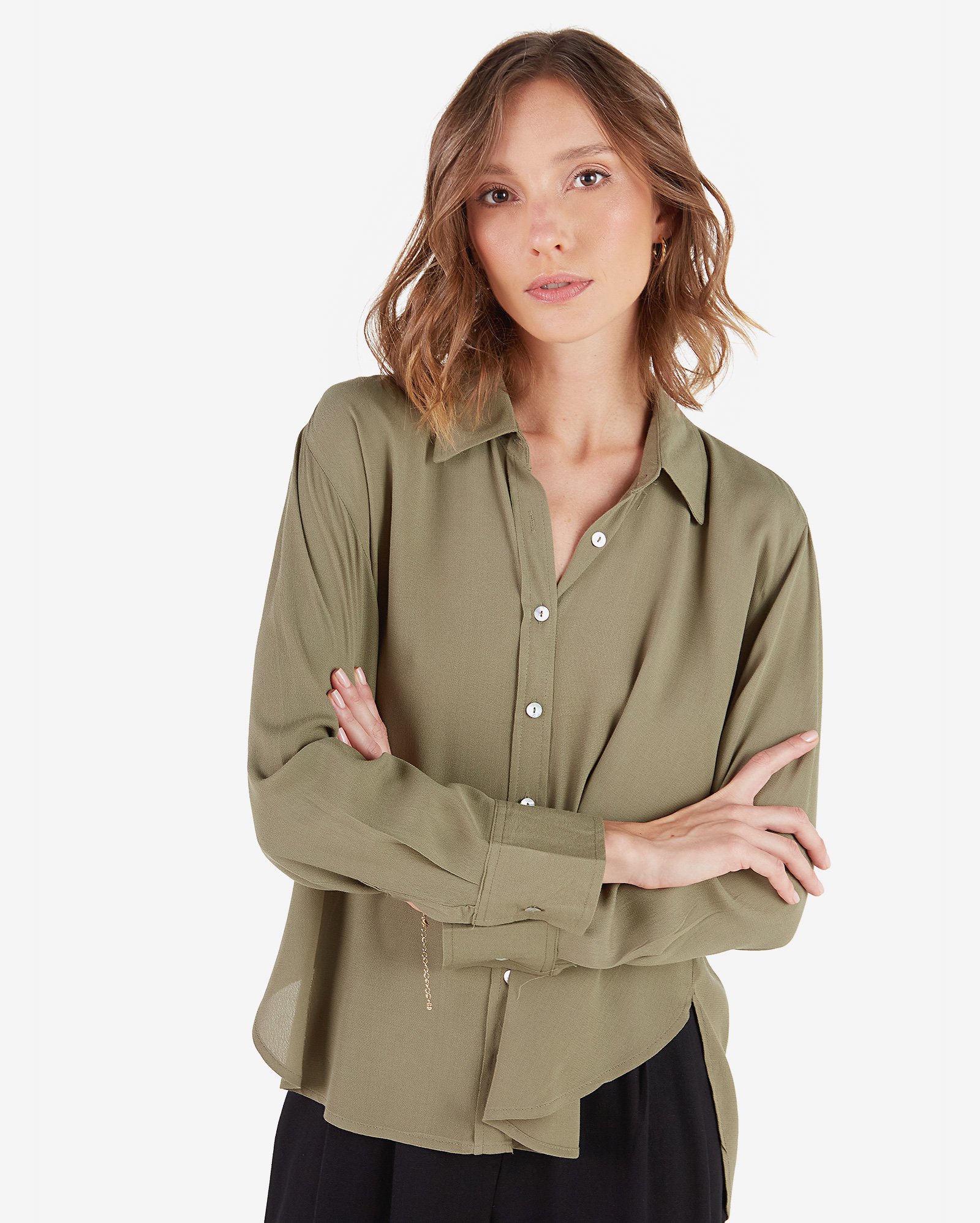 Camisa Linho Feminina Riachuelo Riachuelo Camisa Feminina Plus