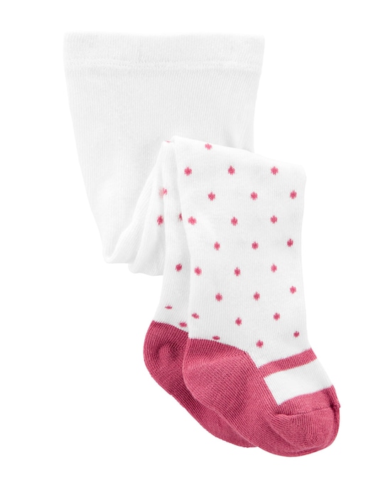 Meia Calça Bebê Carter's Poa Branco/Rosa Avermelhado Tam 0 a 24 Meses