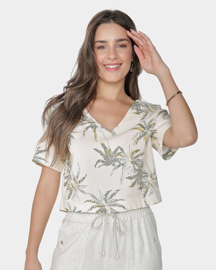 Riachuelo Blusa Feminina Ampla Decote V Linho Coqueiro Bege AK