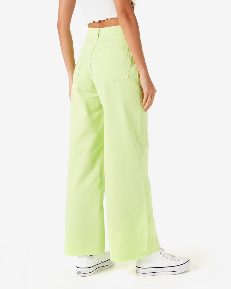 Riachuelo Calça Jeans Feminino Wide Leg 100% Algodão Verde Neon