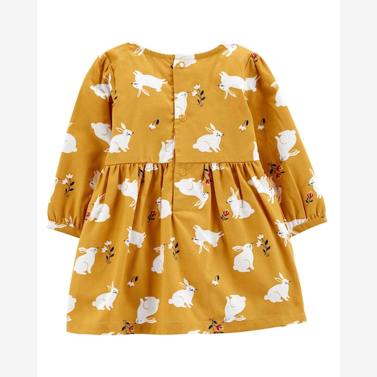 Kit Vestido Bebê Carter's 3 Peças Coelho Amarelo Mostarda/Cinza Mescla Tam RN a 24 Meses