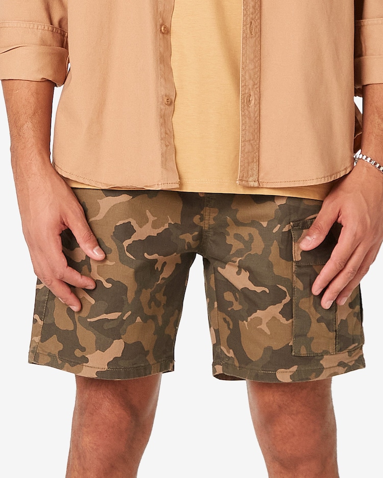 Riachuelo Short Jeans Color Masculino Cargo Camuflado Verde Pool