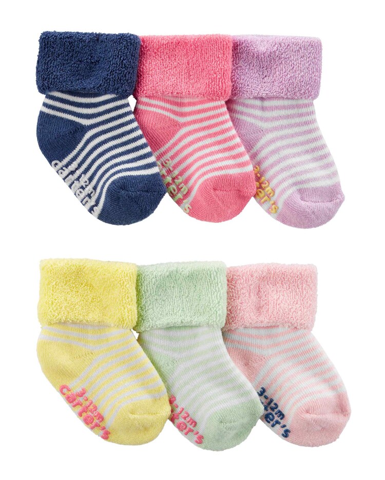 Kit Meia Bebê Carter's 6 Pares Listrado Multicor Tam RN a 24 Meses