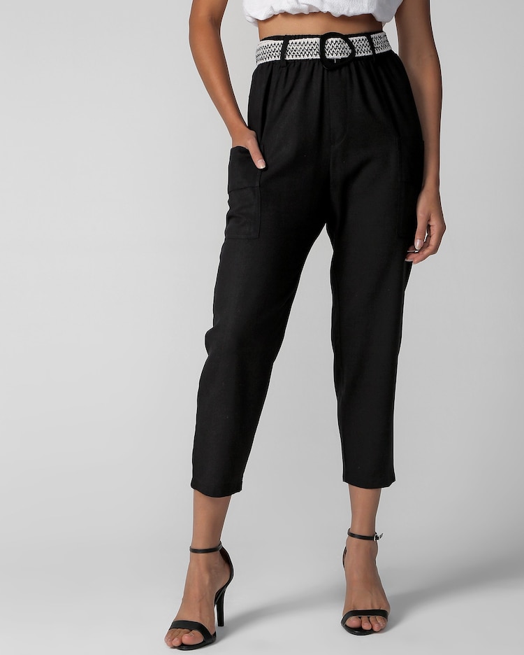 Riachuelo Calça Feminina Cargo com Cinto Linho Preto AK by Riachuelo