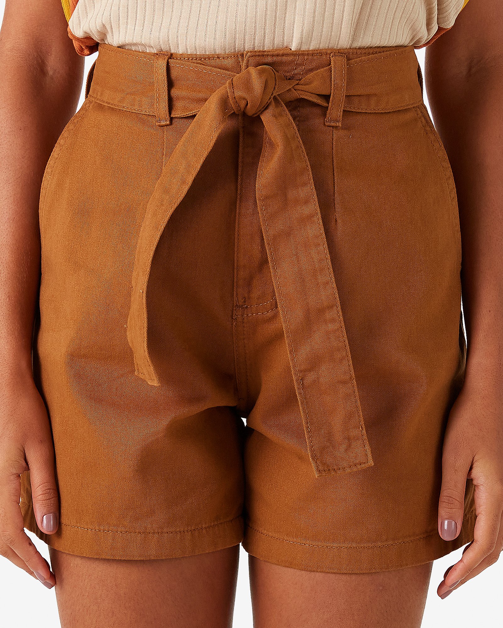 Riachuelo | Short Jeans Color Feminino Clochard Amarração Marrom Camelo ...