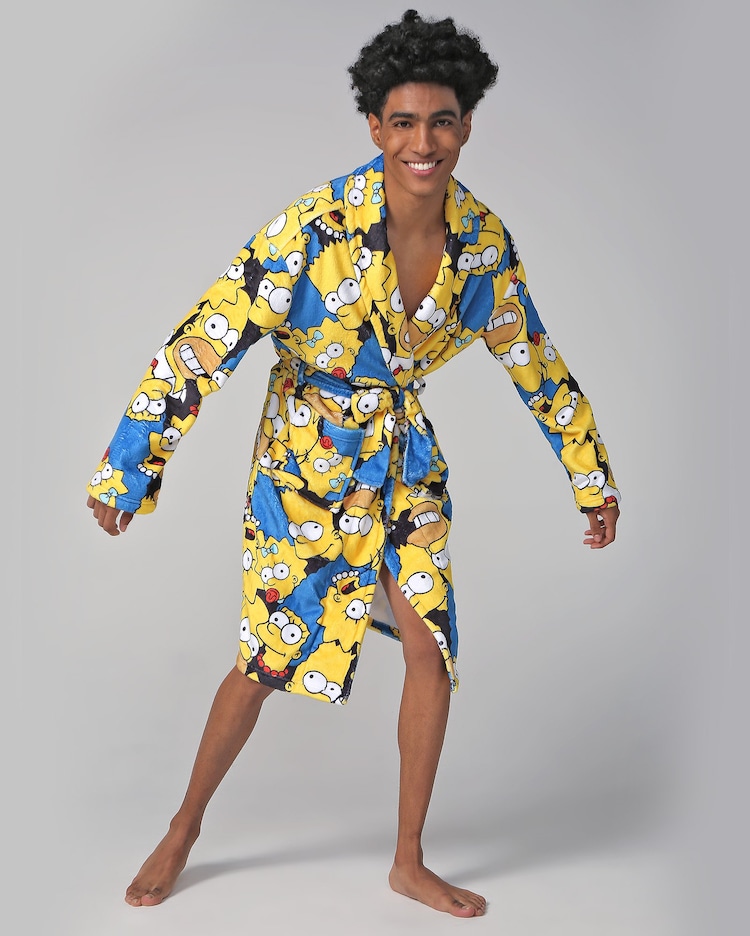 Posh Robe Simpson Riachuelo | Robe Masculino Transpassado em Fleece Os Simpsons Amarelo