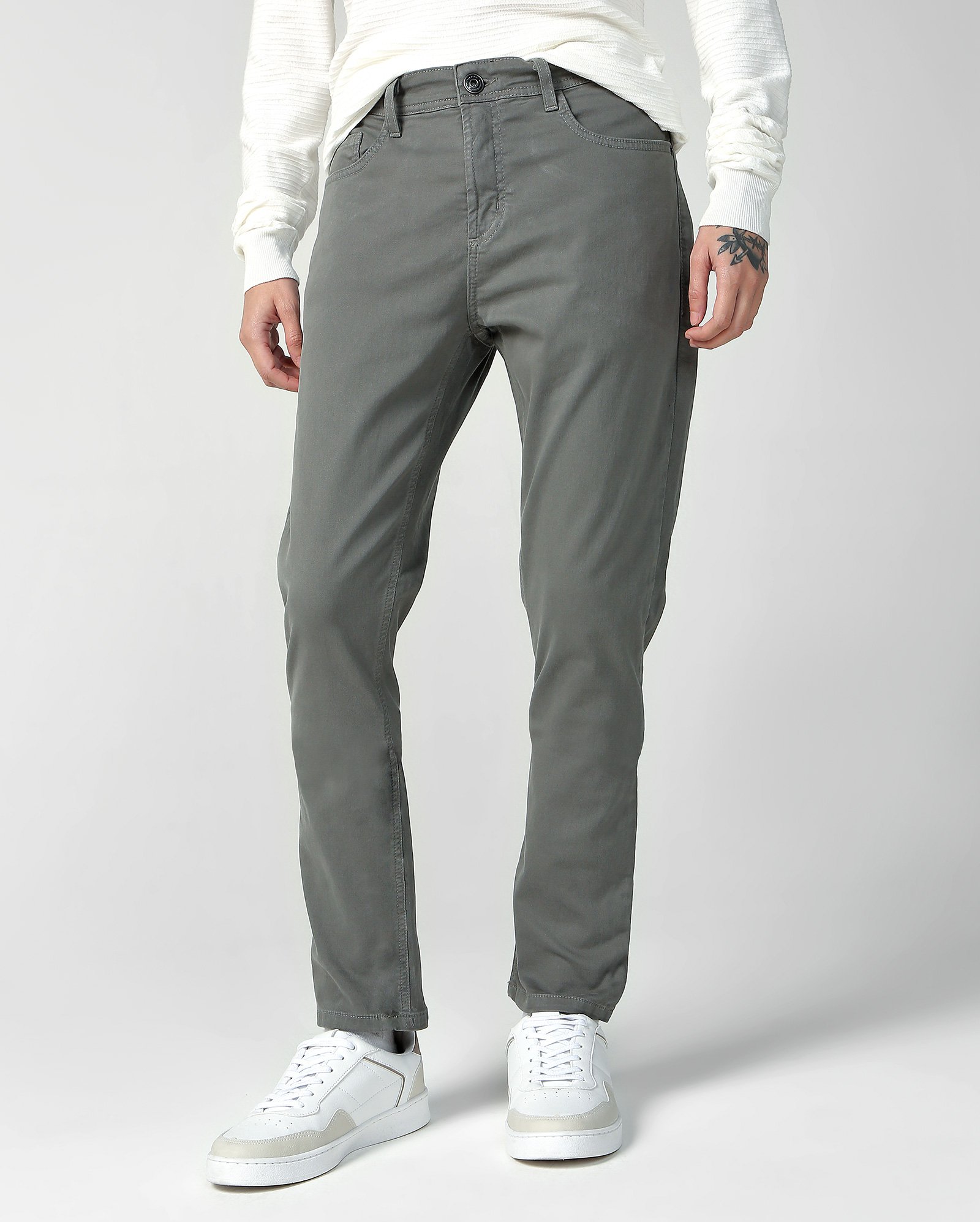 Calça sarja masculina Comfy slim cinza | Pool Jeans