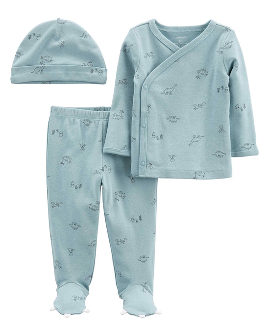 Conjunto Bebê Carter's 3 Peças Dinossauros Azul Tam RN a 9 Meses