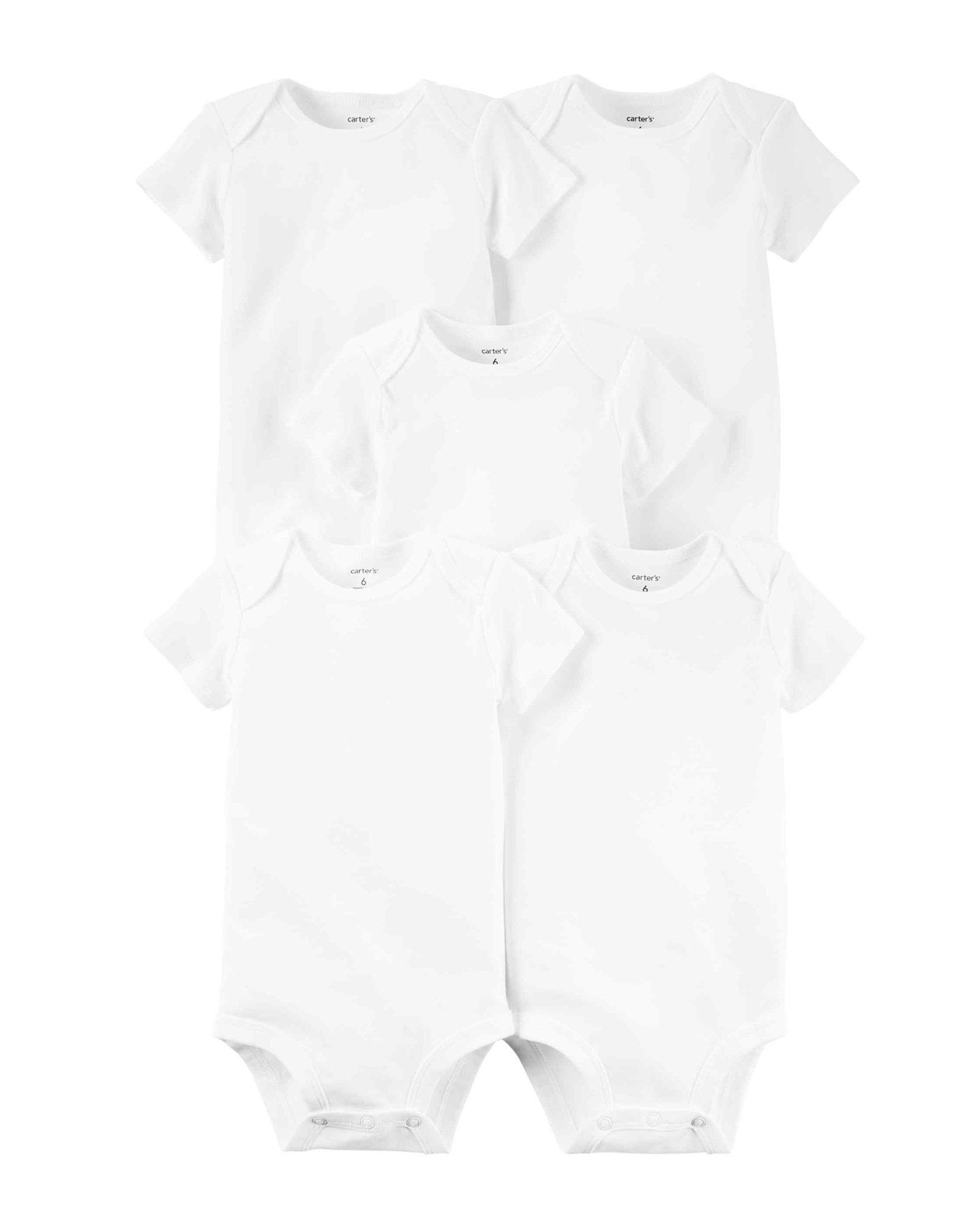 Kit Body Bebê 5 Peças Manga Curta Lisos Branco | Carter's
