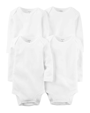 Kit Body Bebê 4 Peças Manga Longa Lisos Branco | Carter's