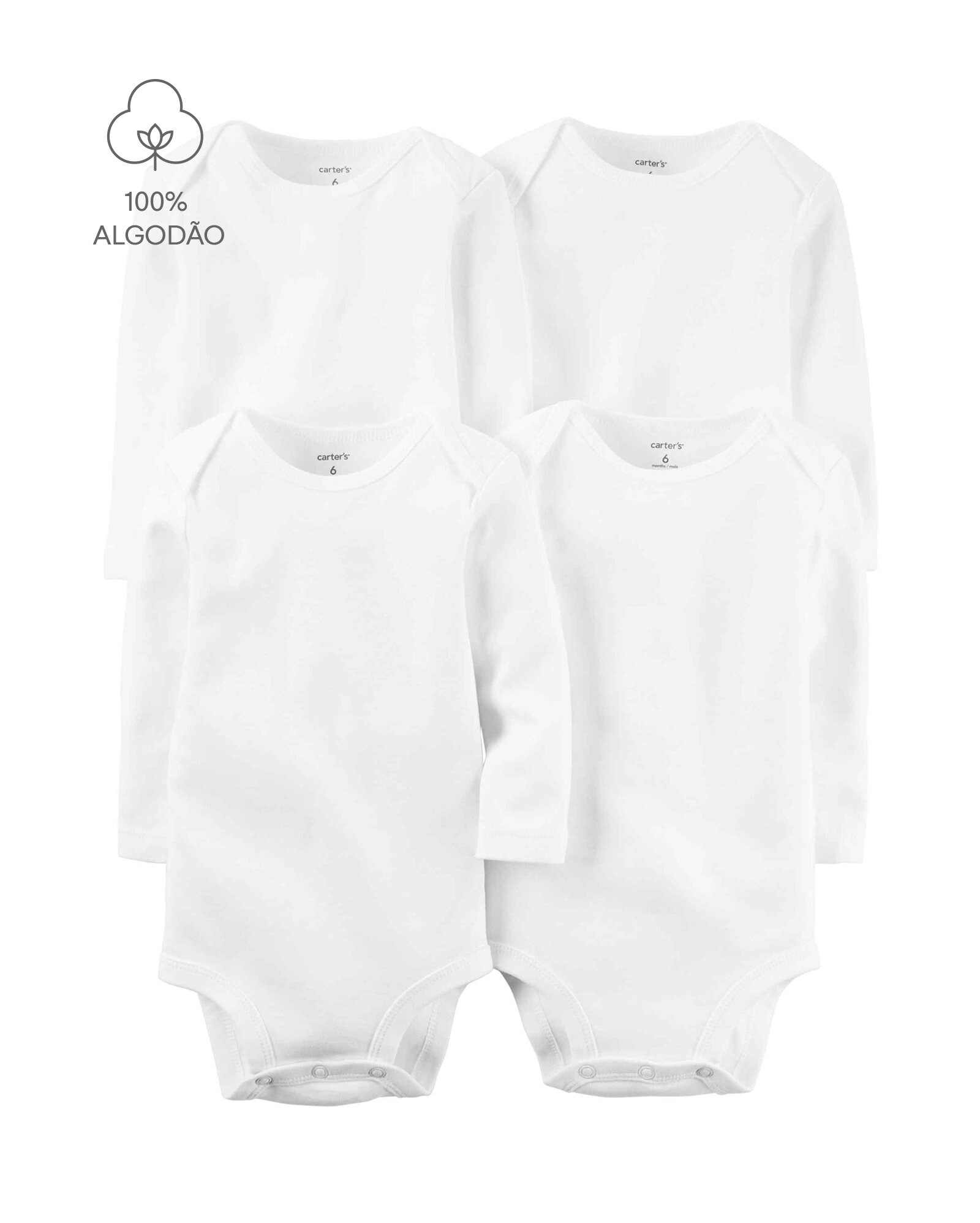 Kit body bebê 4 peças manag longa- branco