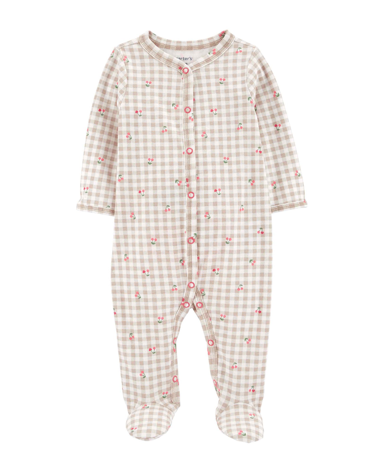 Macacão bebê xadrez com cereja off-white | Carter's