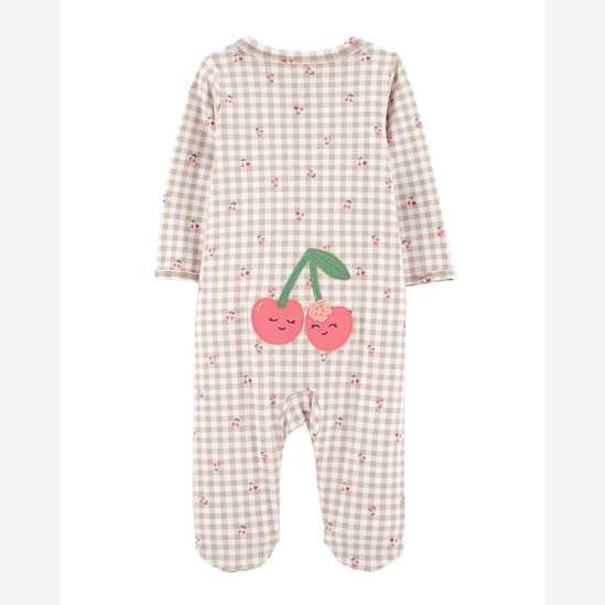 Macacão bebê xadrez com cereja off-white | Carter's 