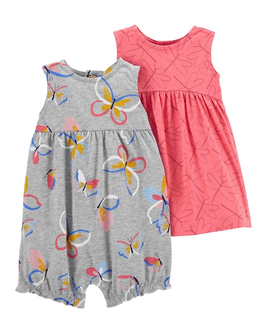 Conjunto Bebê Carter's 2 Peças Borboletas Cinza/Coral Tam RN a 24 Meses