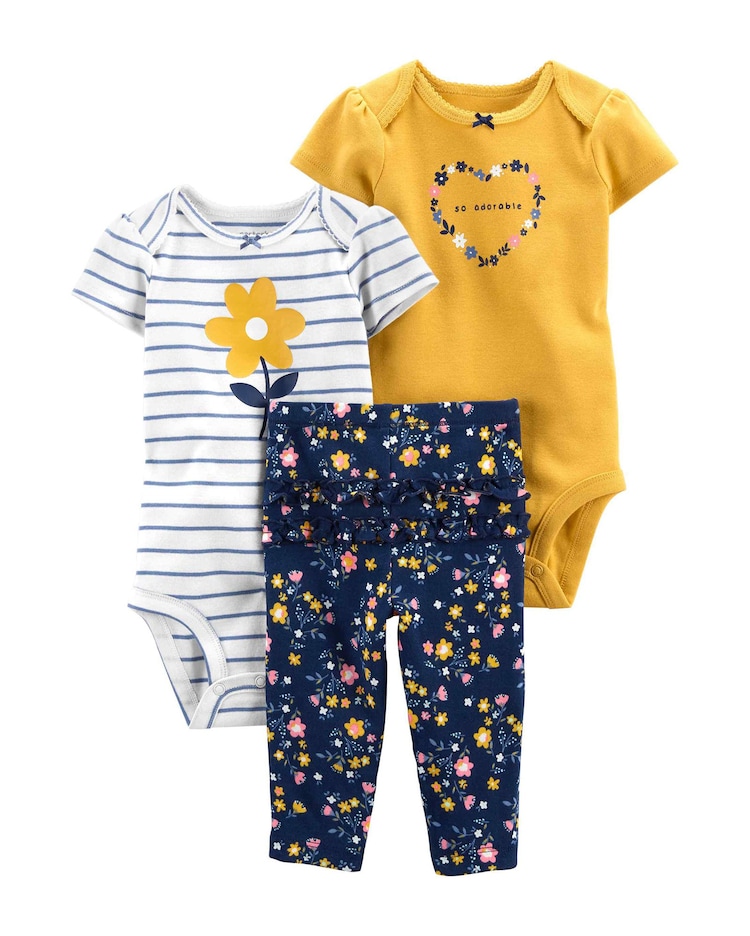 Conjunto Bebê Carter's 3 Peças Floral Amarelo/Azul Marinho/Branco Tam RN a 24 Meses