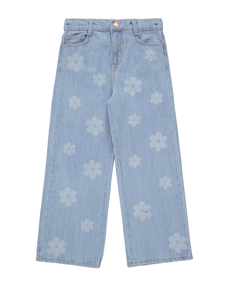 Riachuelo Calça Jeans Infantil Wild Leg Floral Denim Claro Tam