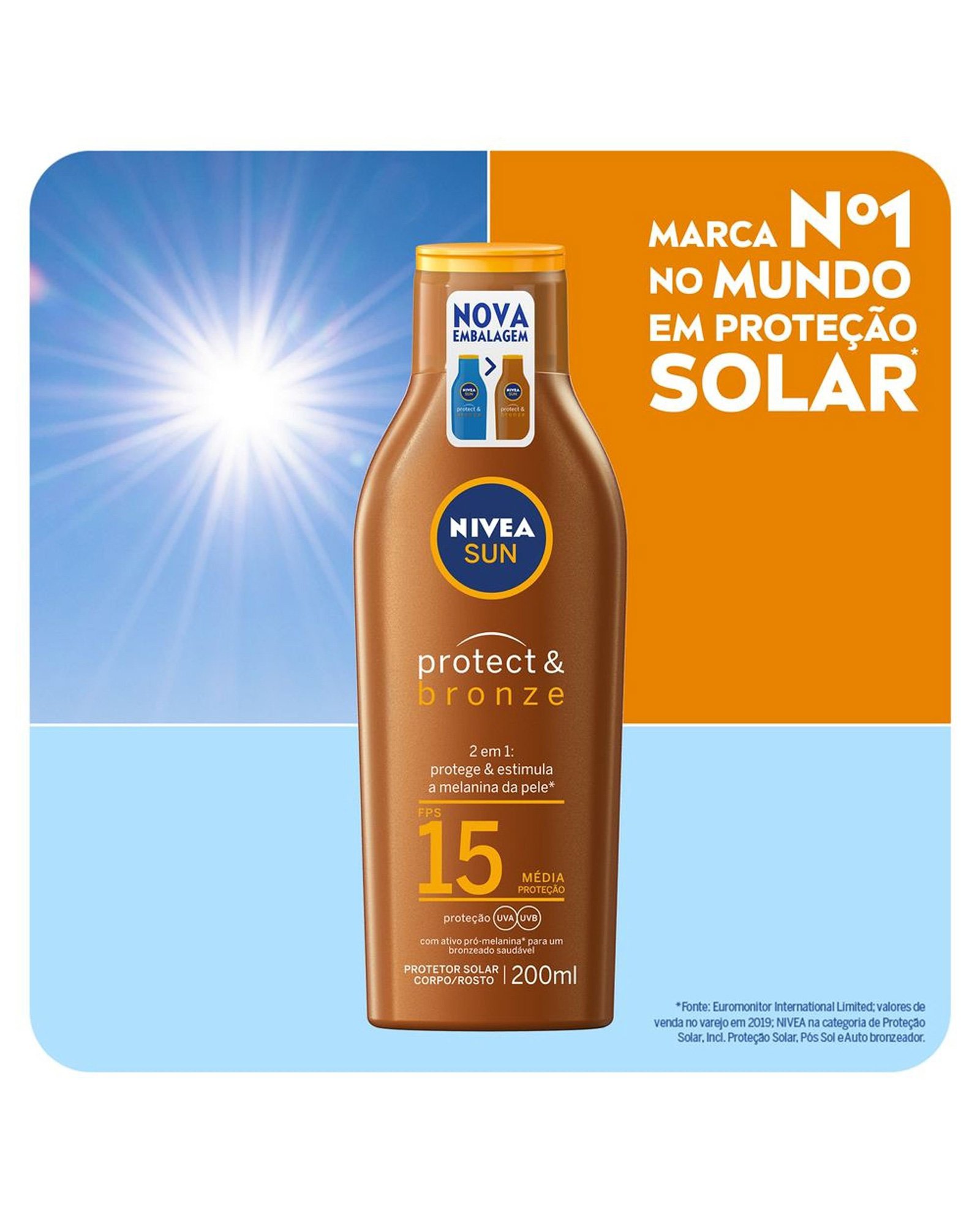 Bronzeador protetor solar corporal Protect & Bronze FPS 15 200ml | Nivea