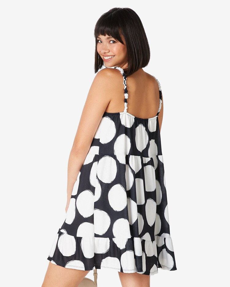 Riachuelo Vestido Curto Feminino Evasê Uma Maria Poá Preto Pool