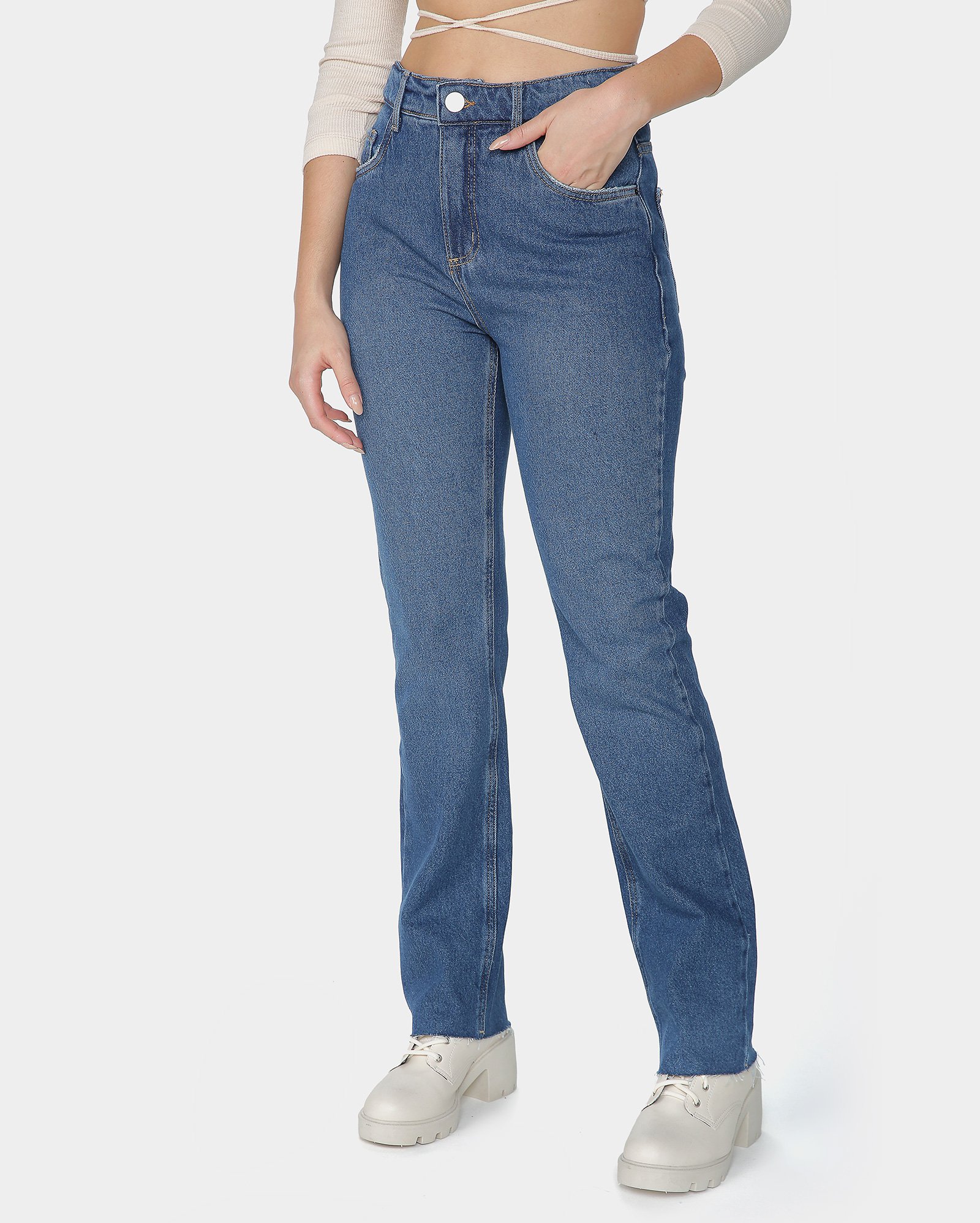 Riachuelo | Calça Jeans Feminina Reta Cintura Alta Denim Médio Pool by ...