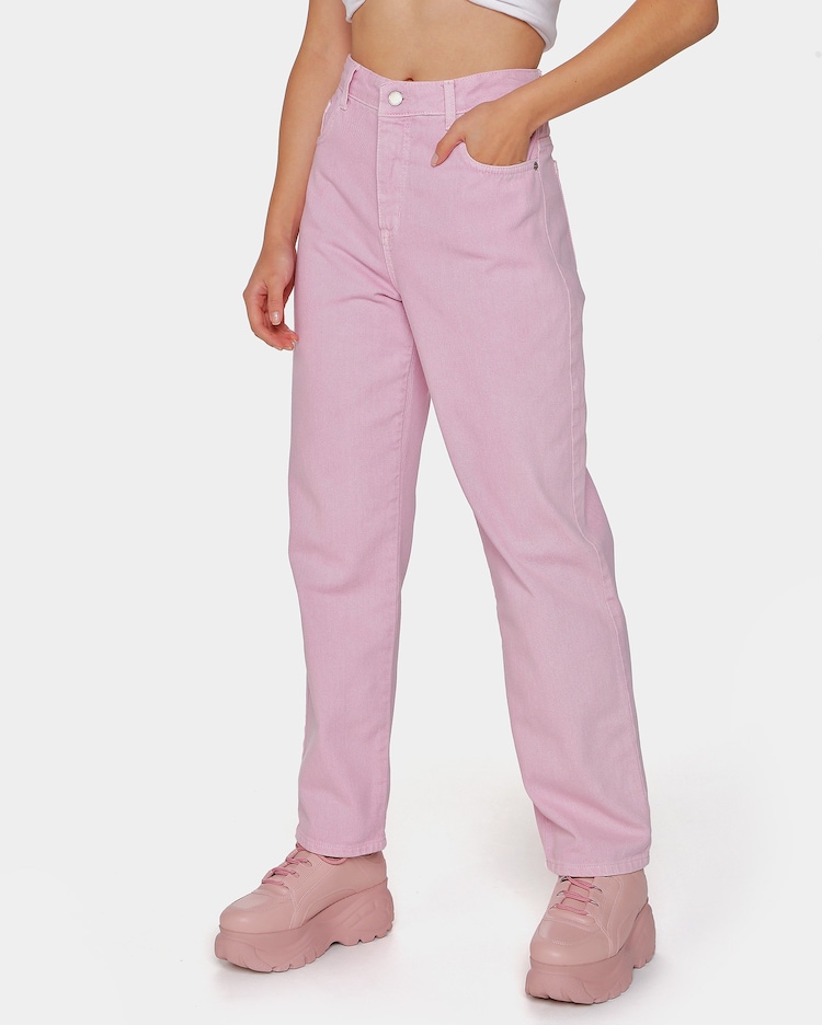 Riachuelo Calça Reta Jeans Color Juvenil Rosa Claro Tam 10 a 16