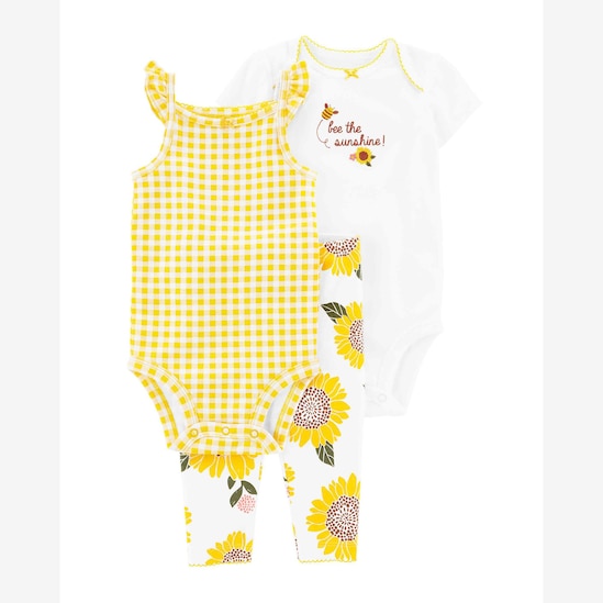 Conjunto longo bebê 3 peças girassol amarelo | Carter's