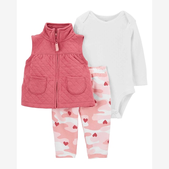 Conjunto Bebê 3 Peças Matelassê Camuflado Rosa/Branco Carter's Tam RN a 24M 