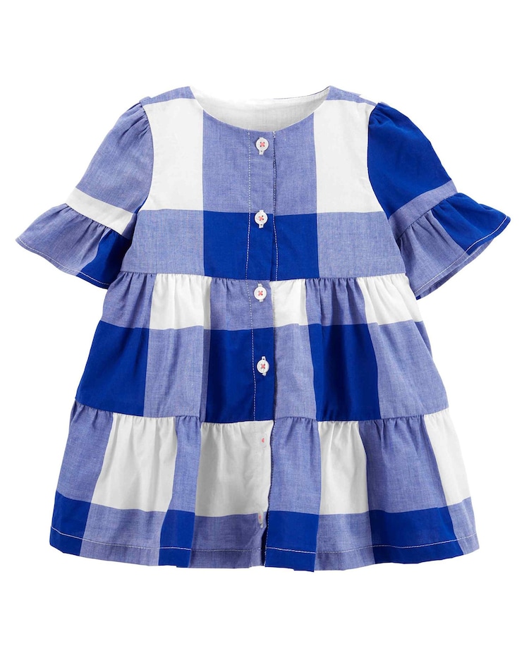 Vestido Bebê Botões Xadrez Azul Carter's Tam RN a 24M