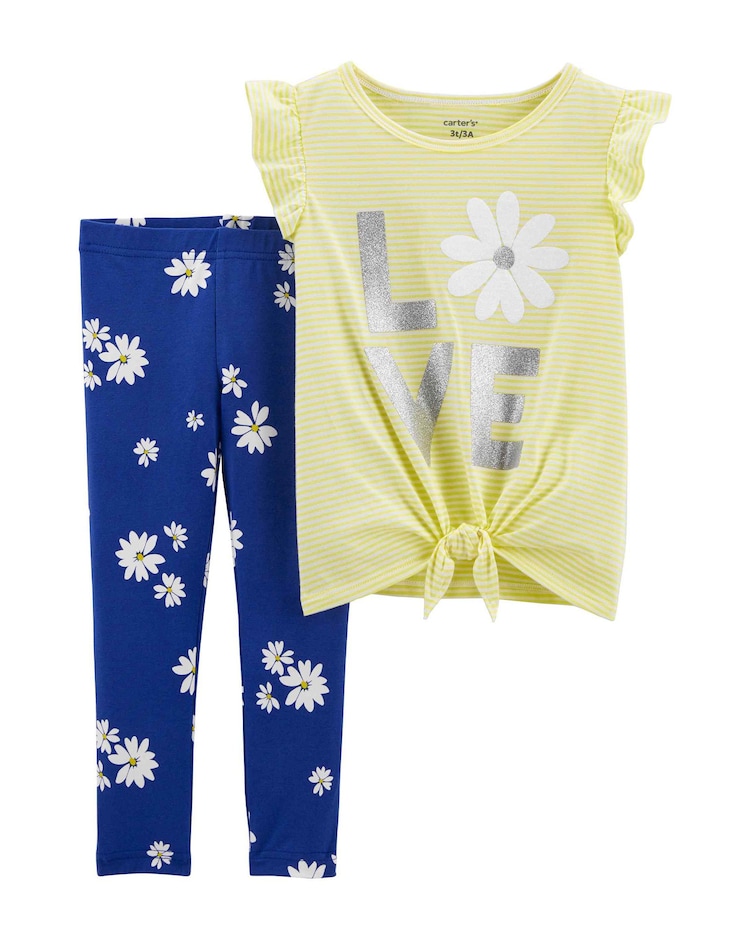 Conjunto Infantil  Amarração Floral Amarelo/Azul Carter's Tam 2 a 5