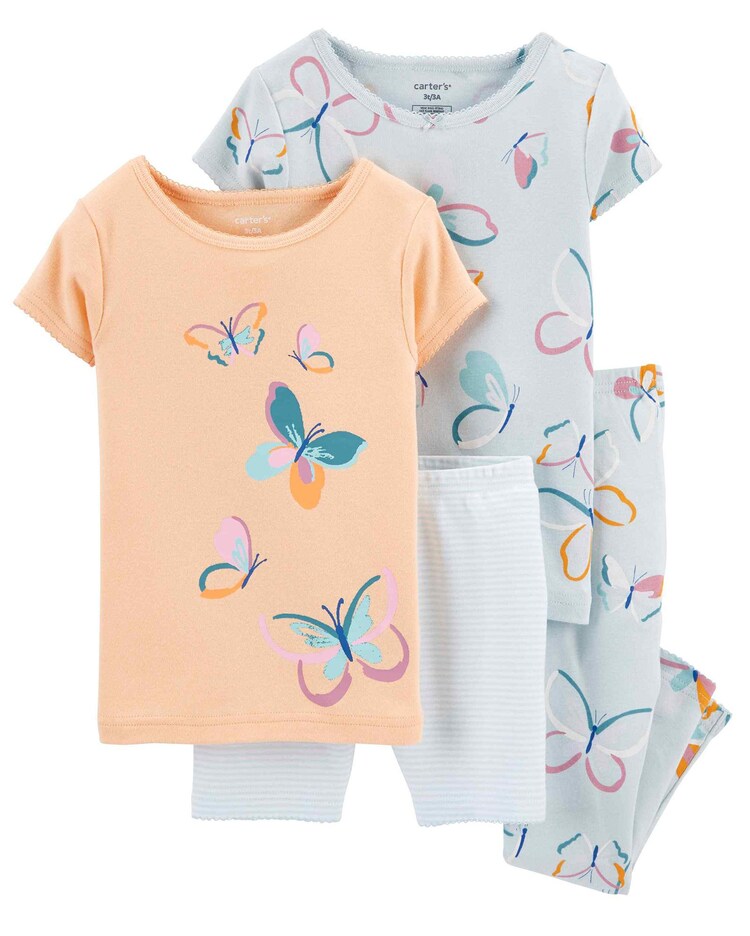 Kit Infantil 4 peças Borboletas Cinza/Amarelo Carter's Tam 2 a 5