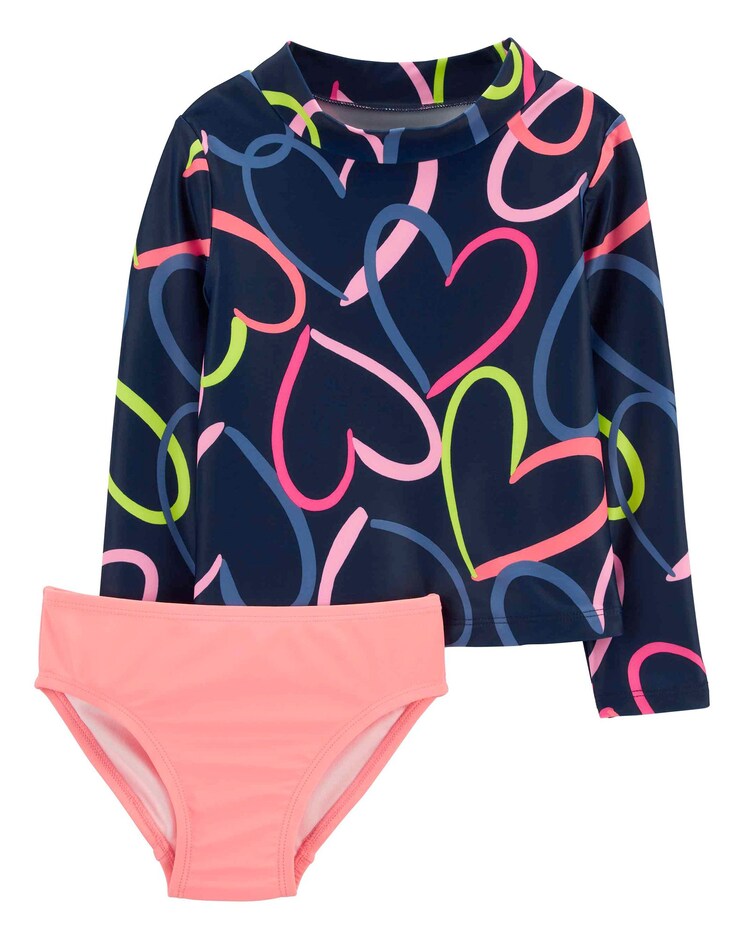 Conjunto Praia Infantil 2 Peças Corações Azul Marinho/Rosa Carter's Tam 2 a 5