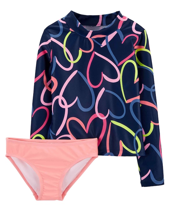 Conjunto Praia Infantil 2 Peças Corações Azul Marinho/Rosa Carter's Tam 5 a 8