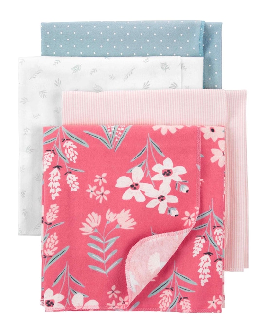 Kit Cueiro Bebê 4 Peças Poás Flores Listras Rosa/Azul Carter's