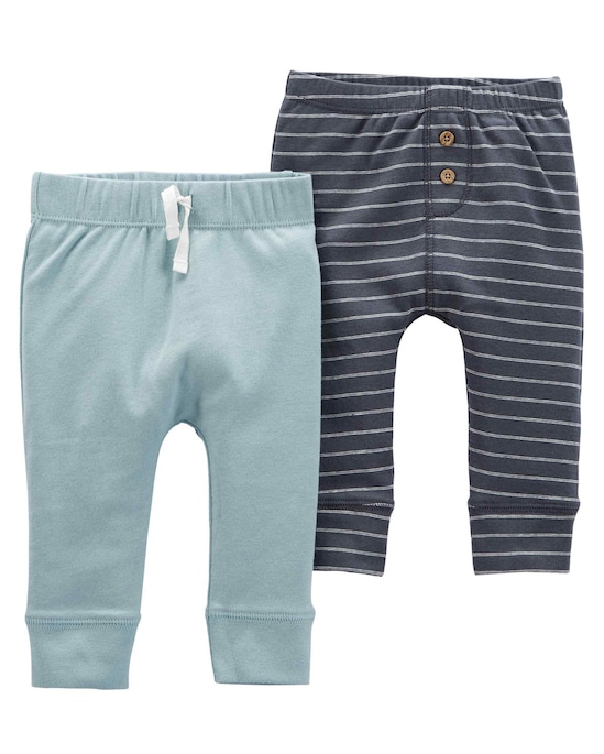 Kit Calça Bebê 2 Peças Listras Cinza/Azul Carter's Tam PREM a 24M