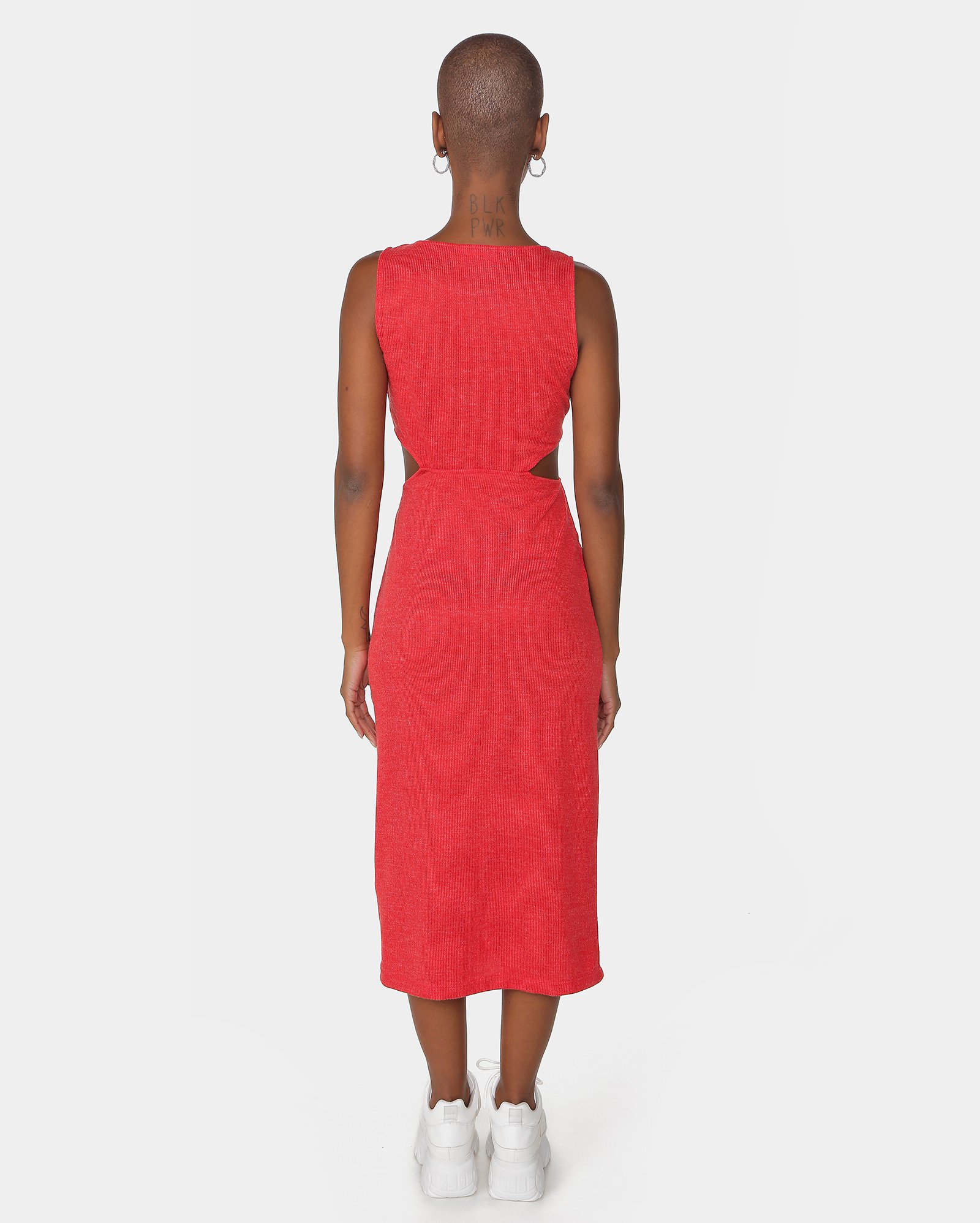 Riachuelo Vestido Midi Feminino Ajustado Canelado Vermelho Pool